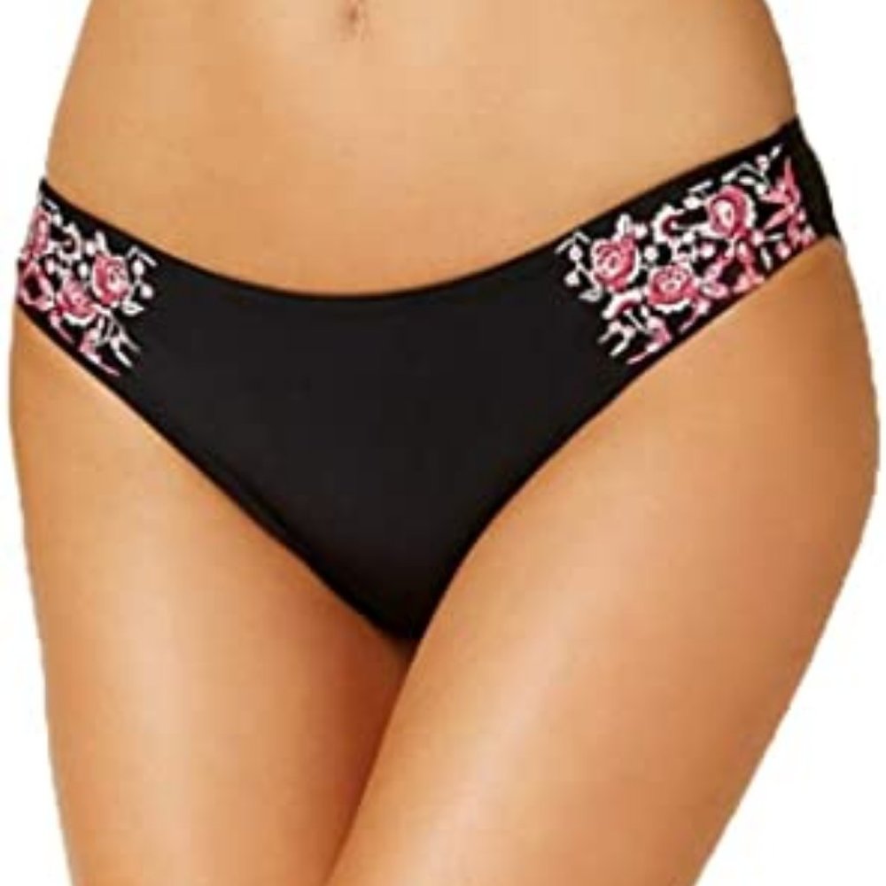 Hula Honey Black Embroidered Bikini Bottoms Swimsuit Separates Small 4/25 New